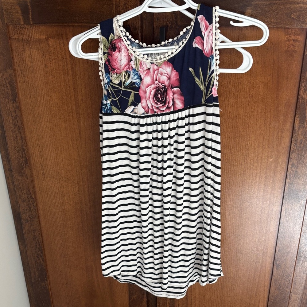 Floral and Striped Sleeveless Top